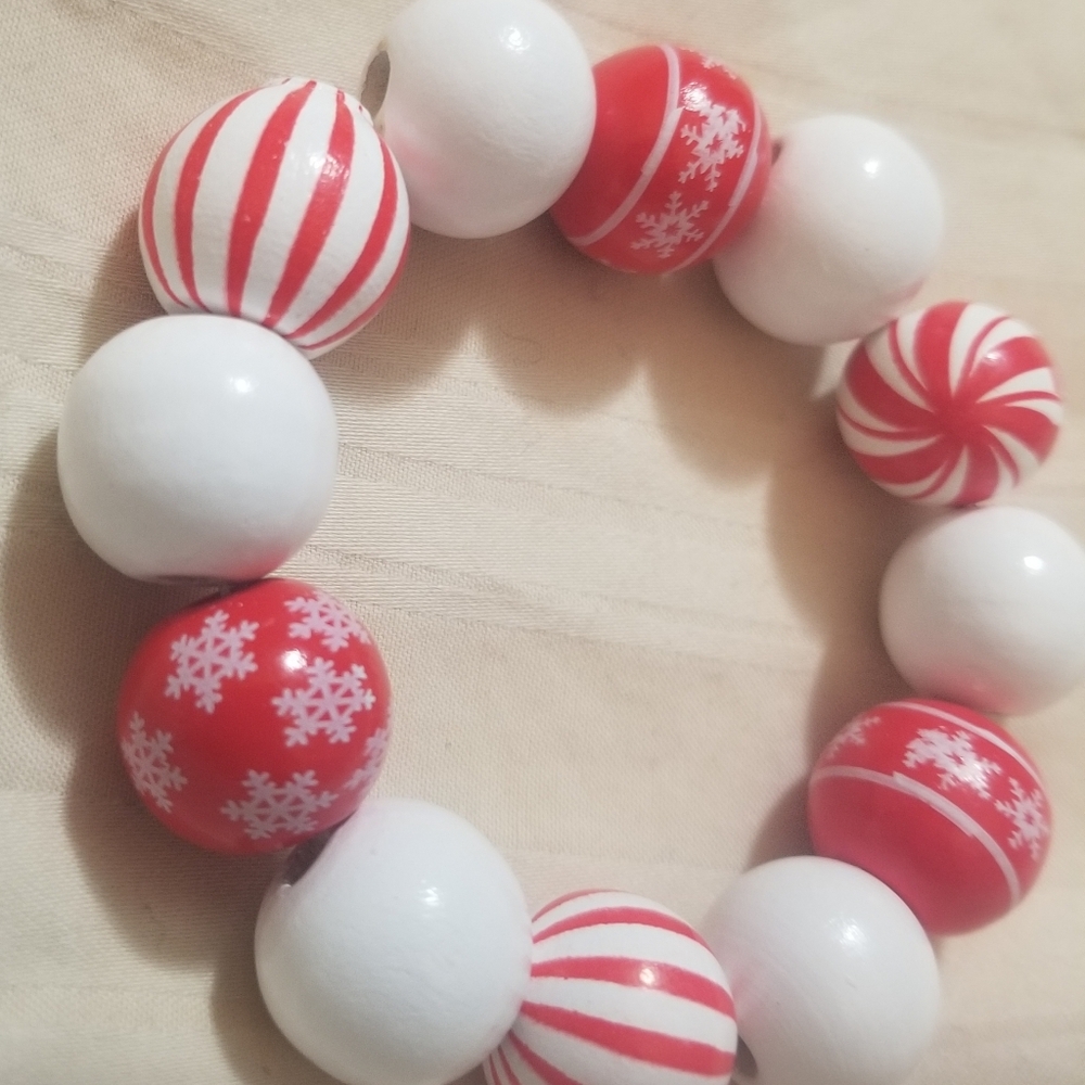 NWT Handcrafted Snowflake Candy Cane Bracelet.